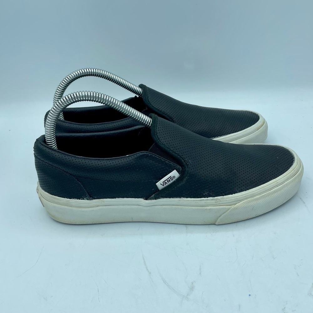 Vans Classic Slip On Perforated Black Leather Sneakers Mens 7 / Womens 8.5